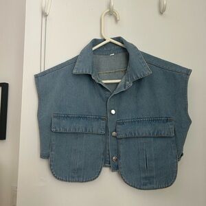 Cropped Blue Denim Vest with Pockets
